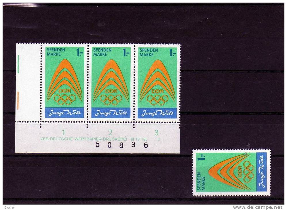 Olympiade 1972 NOK Der DDR Zurückgezogene Spenden-Briefmarke I Plus DV-Streifen 118€ - Errori Sui Francobolli