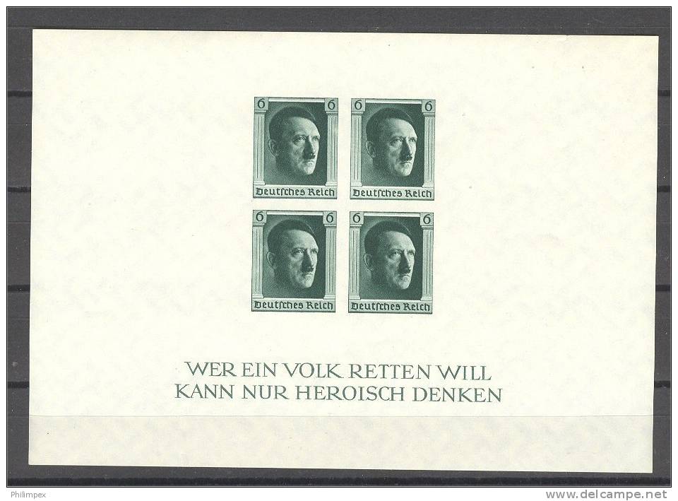 GERMANY REICH, HITLER IMPERFORATED SOUVENIR SHEET, F/VF NEVER HINGED - Blocks & Kleinbögen