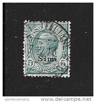 ITALIA-ISOLE ITALIANE DELL' EGEO -SIMI - 1912 - Valore Usato Da 5 C. Verde Soprastampato- In Buone Condizioni - DC2273. - Ägäis (Simi)