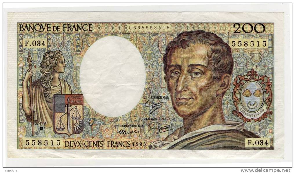 200 Francs Montesquieu - 1985  -  Alphabet  F.034  - Fayette N° 70/5 - 200 F 1981-1994 ''Montesquieu''