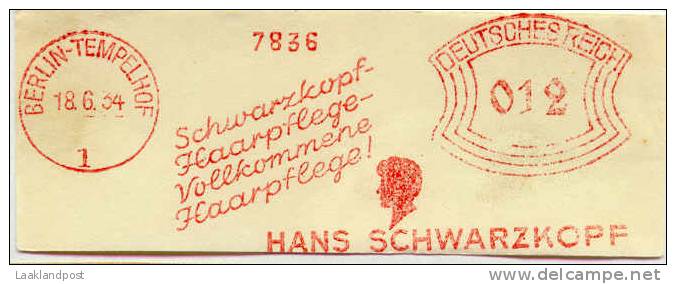Deutsche Reich Nice Cut Meter Freistempel Hans Schwarzkoff Hair Berlin Tempelhof 18-6-1934 - Chimica