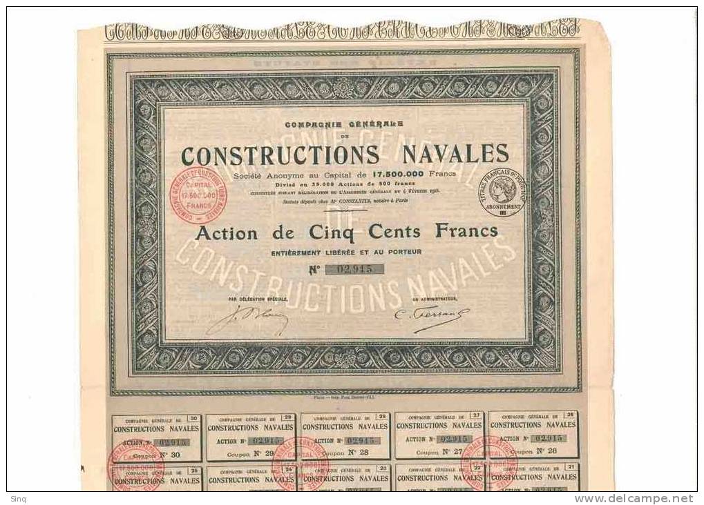 Compagnie Générale De Constructions Navales - 1918 - Scheepsverkeer