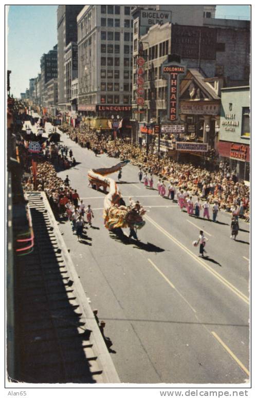 'Seafair' Parade Seattle Street Scene On Vintage Postcard, Chinese Dragon, 'Colonial' Movie Theater - Seattle