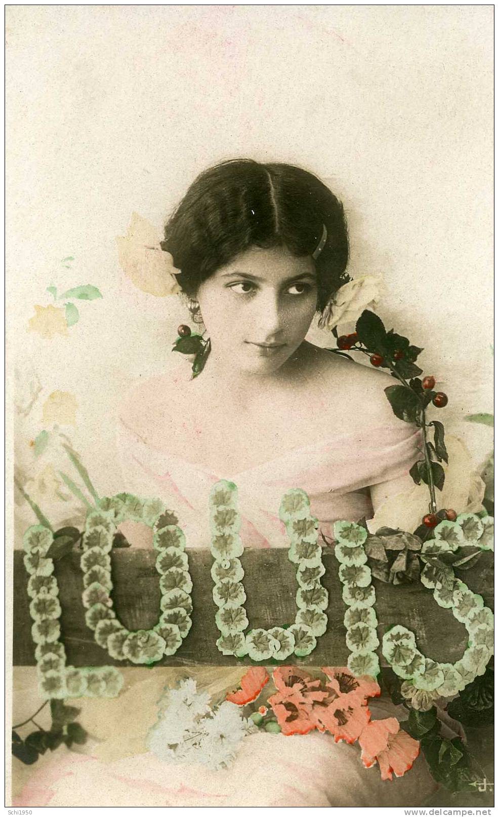 CA - PRENOMS - Louis  - Fillette Avec Des Fleurs Dans Les Cheveux  - Carte Vierge - Nomi