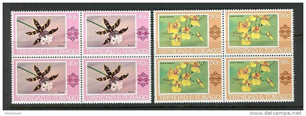 Trinidad & Tobago  Flowers Orchids Stamps SC# 286-87 (block Of 4) MNH**  SC 2019 Value: $ 14.00 - Trinidad & Tobago (1962-...)