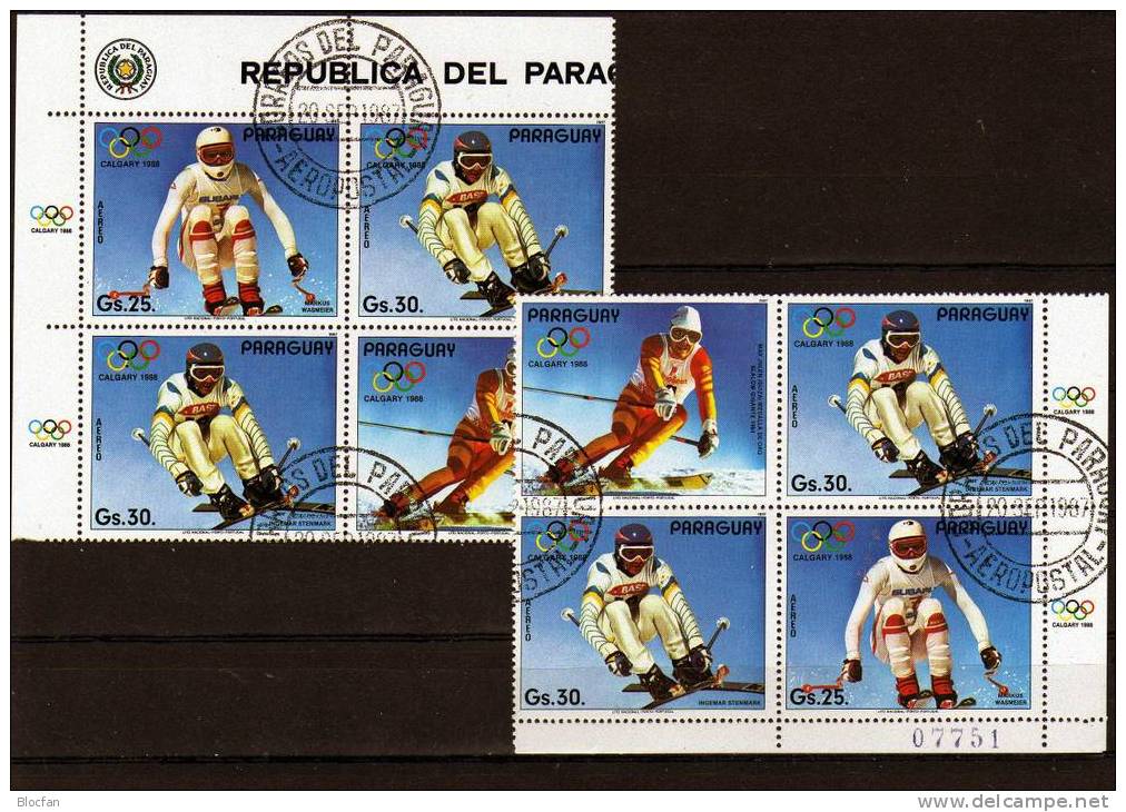 Gewinner Zur Winter - Olympiade 1988 In Calgary Paraguay 4111/5A  + 4x4- Block O 48€ - Winter 1988: Calgary