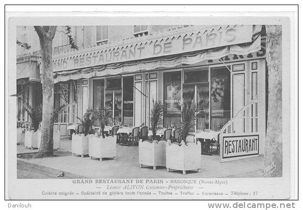 04 // MANOSQUE, GRAND RESTAURANT DE PARIS, Léonce ALIVON Cuisinier Propriétaire, ** - Manosque