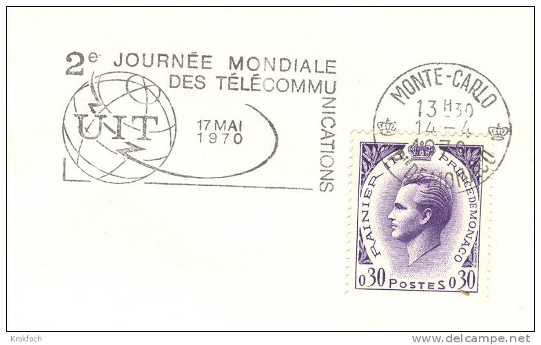 Monaco - 1970 - Journée UIT Télécommunications - Satellite - Flamme Sur Lettre Entière - Postmarks