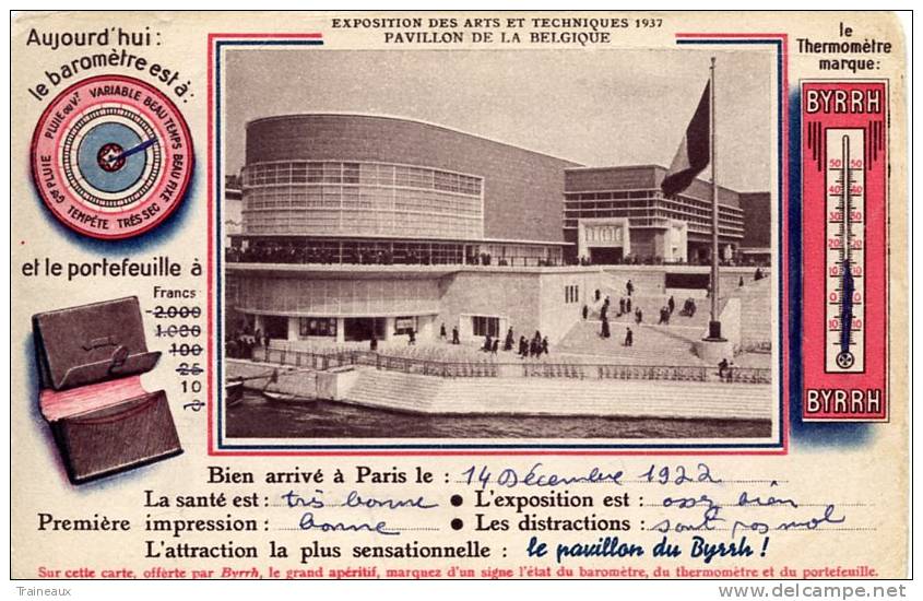 75 PARIS Exposition Arts Et Techniques De 1937 Publicité BYRRH - Autres & Non Classés