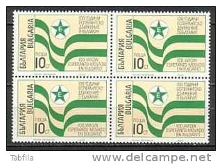 BULGARIA / BULGARIE - 1990 - Centnaire Du Mouvment Esperantiste Bulgare - Bl.du 4** - Unused Stamps