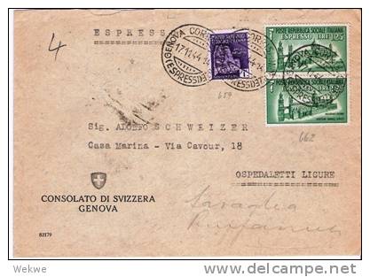 I-rs005/ ITALIEN -  Palmero Duome + Montecassino, Expressbrief Genua 17.11.44 (Consulatspost Genf) - Poste Exprèsse