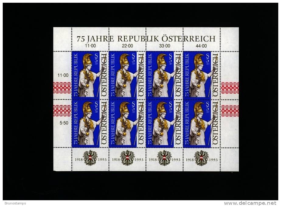 AUSTRIA/OSTERREICH - 1993 REPUBLIC ANNIVERSARY SHEETLET  MINT NH - Blocs & Feuillets