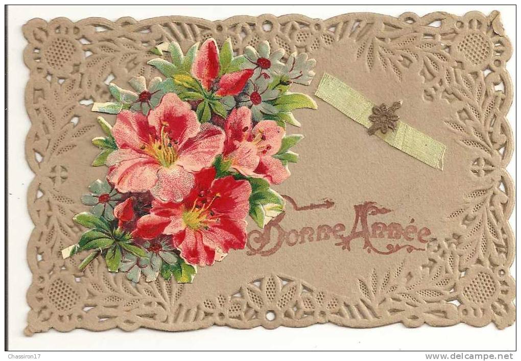 BONNE  ANNEE  -     Dentelle  Et Bouquet Collé - New Year