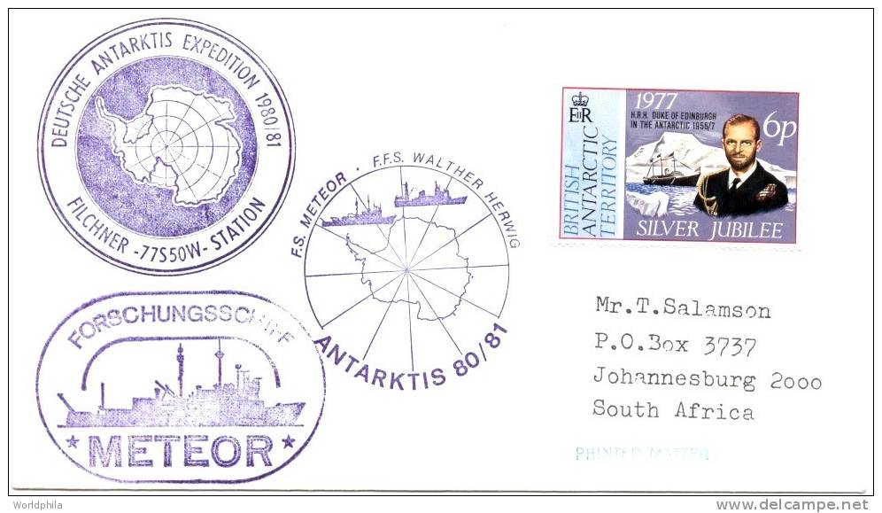 British Antarctic Territory South Pole-South Africa, Sailing Ships Postage Stamps On A Cacheted Cover 1980-81 - Andere & Zonder Classificatie