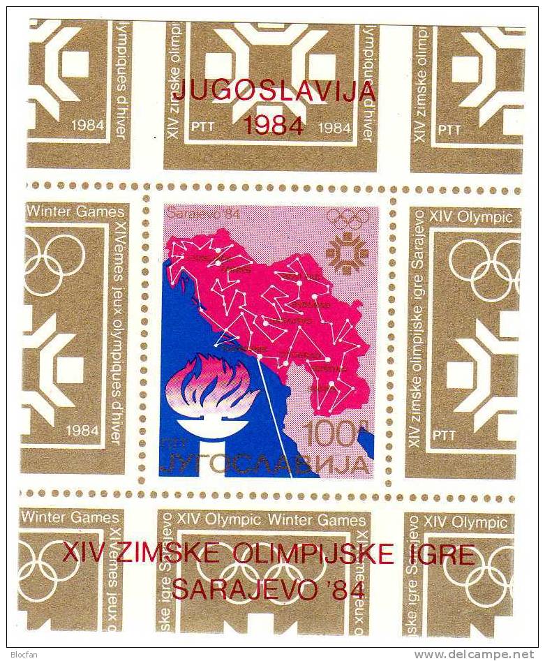 Flamme Ringe Karte Winter-Olympiade Sarajevo 1984 Jugoslawien Block 25 ** 4€ Bf Olympic Flam Bloc Sheet Of Jugoslavia - Blocs-feuillets