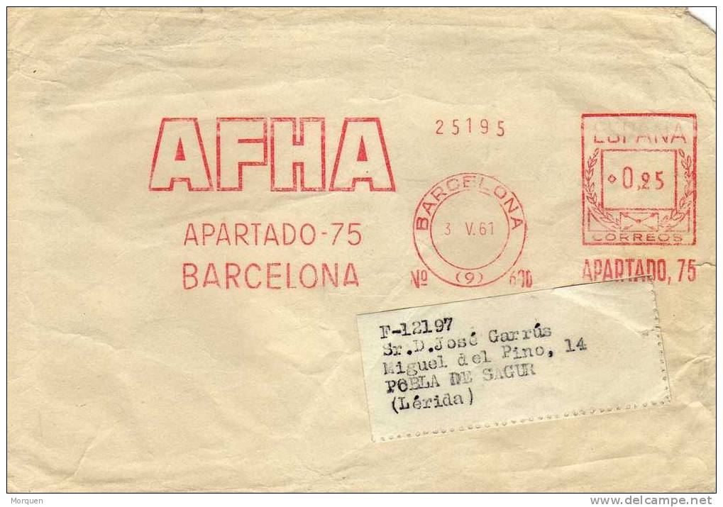 Carta De  Barcelona 1961, Con Franqueo Mecanico AFHA - Storia Postale