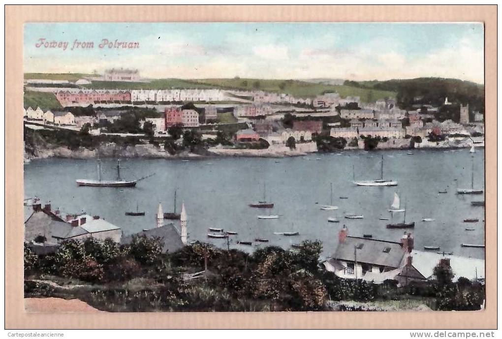 POLRUAN Cornwall Scilly Isles FOWEY FROM 1910s - LITHO COLOR VALENTINE'S POST CARD - ENGLAND INGLATERRA -6161A - Otros & Sin Clasificación