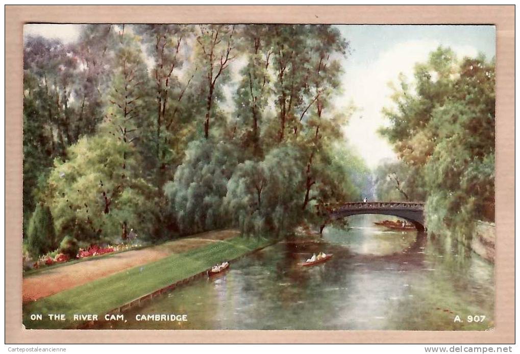 BRIAN GERALD CAMBRIDGE RIVER CAM Brige 1930s - WATER ART COLOUR VALENTINE'S A907 - ENGLAND INGLATERRA INGHILTERRA -6172A - Cambridge