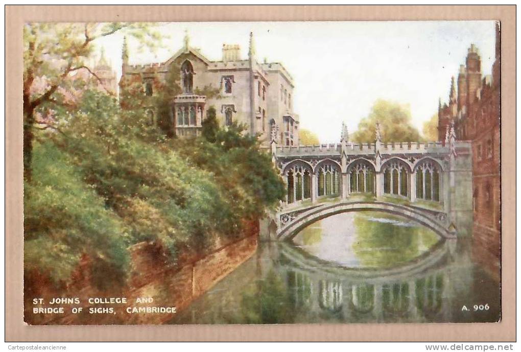 BRIAN GERALD CAMBRIDGE ST JOHNS COLLEGE BRIDGE SICHS 1930s - WATER ART COLOUR VALENTINE'S A906 - ENGLAND -6173A - Cambridge