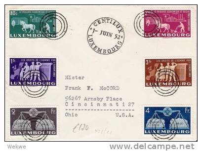 L026a/ LUXEMBURG -  Europa-Einigung, Satz, Nach USA, 1.6.1952. - Covers & Documents