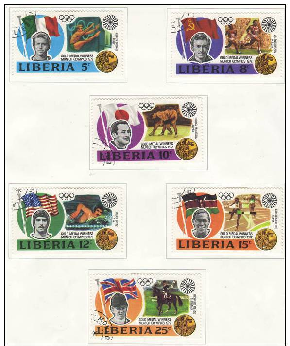 (C9250).Liberia 1973  Y&t N°587/92.    Médailles D'or Au J.O. De Munich. Oblitéré/Used. - Liberia