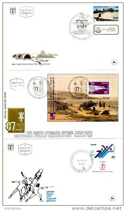 Israel 15 FDC Full Year Set  Thematic Covers  Including Biblical Owls,Holyland Exploration,Dogs,New Year 1987 - Volledig Jaar