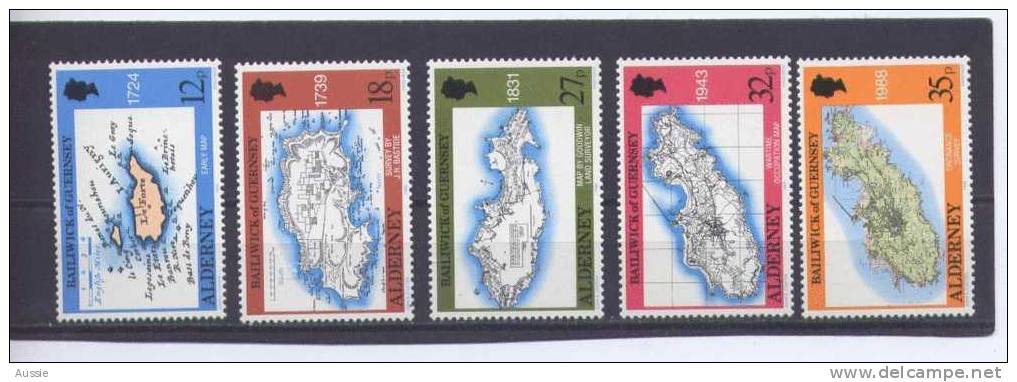 Alderney Aurigny 1989 Yvert 37-41 *** MNH Cote 8,50 € Carte De L' île - Alderney