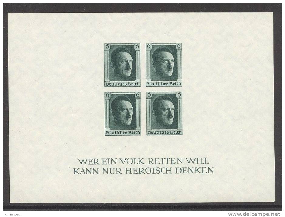 GERMANY HITLER 1937, SHEETLET IMPERFORATED NEVER HINGED - Blocks & Sheetlets