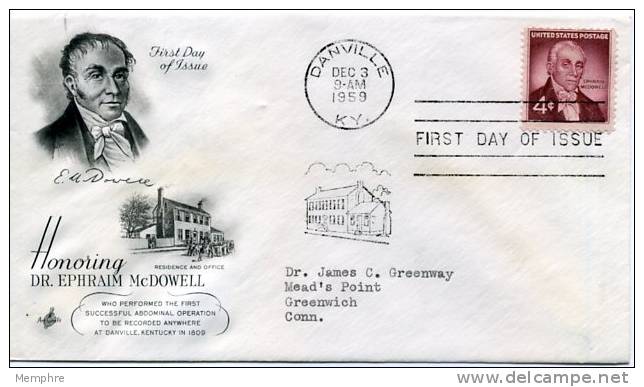 1138 4c Dr. Ephriam McDowell Mellone #3 Artcraft Cachet, Addressed - 1951-1960