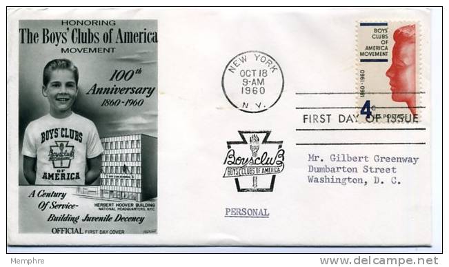 1163 4c Boys' Clubs Of America Fleetwood  Cachet, Addressed - 1951-1960