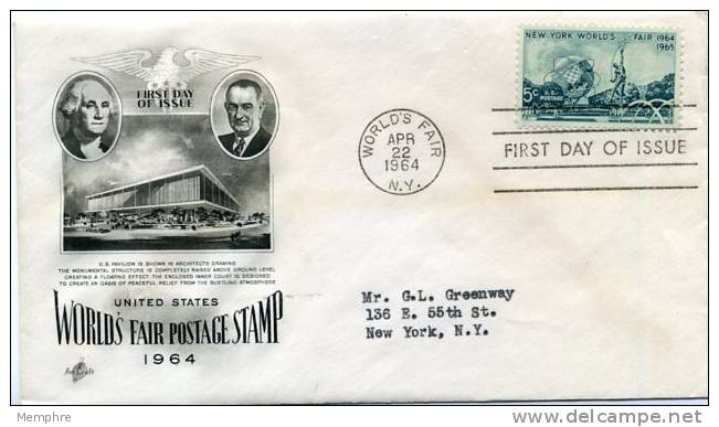 1244 5c N.Y. World's Fair Mellone #5, Artcraft Cachet,  Addressed - 1961-1970