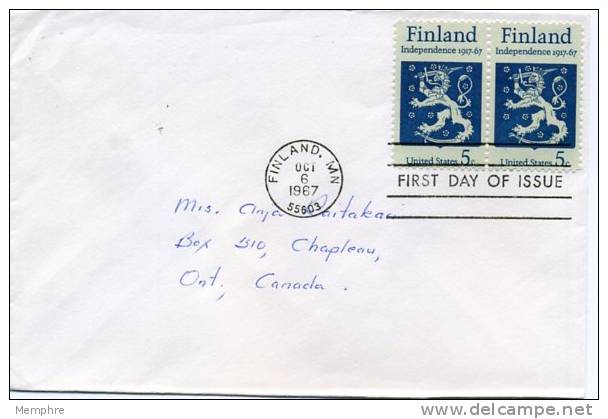 1334 5c X 2 Finland Independence  Addressed To Canada - 1961-1970