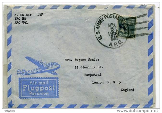 1950  Air Letter From APO 541 To England 15 C. Prexie - Lettres & Documents