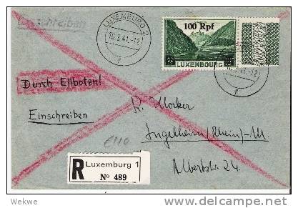 L061/  LUXEMBURG -  100 Rfg Auf 10 Fr. 1941 Vianden, Express/Einschreiben - 1940-1944 Occupation Allemande