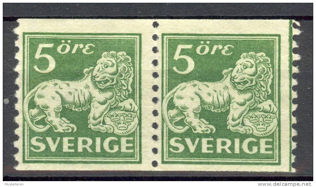 Sweden 1925 Mi. 175 I W A Lion (Type II) Perf 9 3/4. Pair. Toned Paper MNG - Ongebruikt