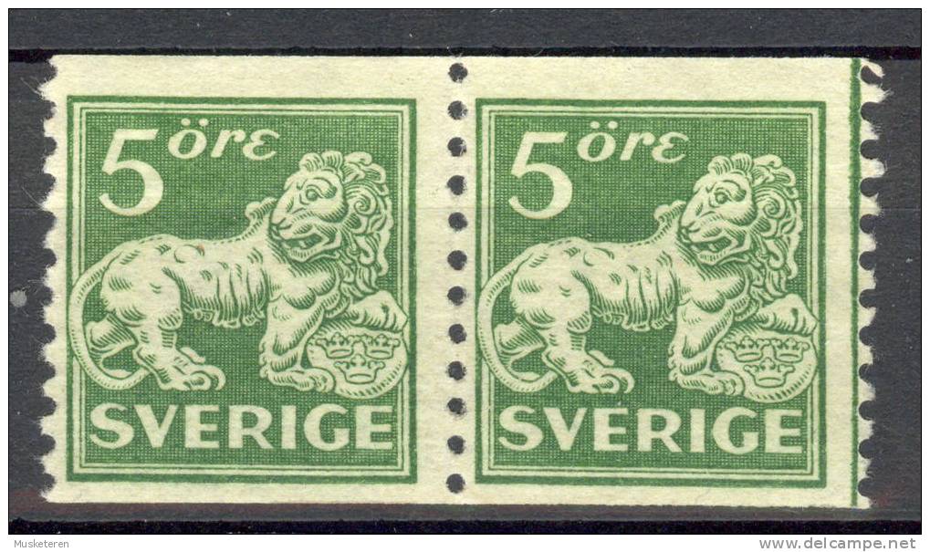 Sweden 1925 Mi. 175 I W A Lion (Type II) Perf 9 3/4. Pair. Toned Paper MNG - Nuevos