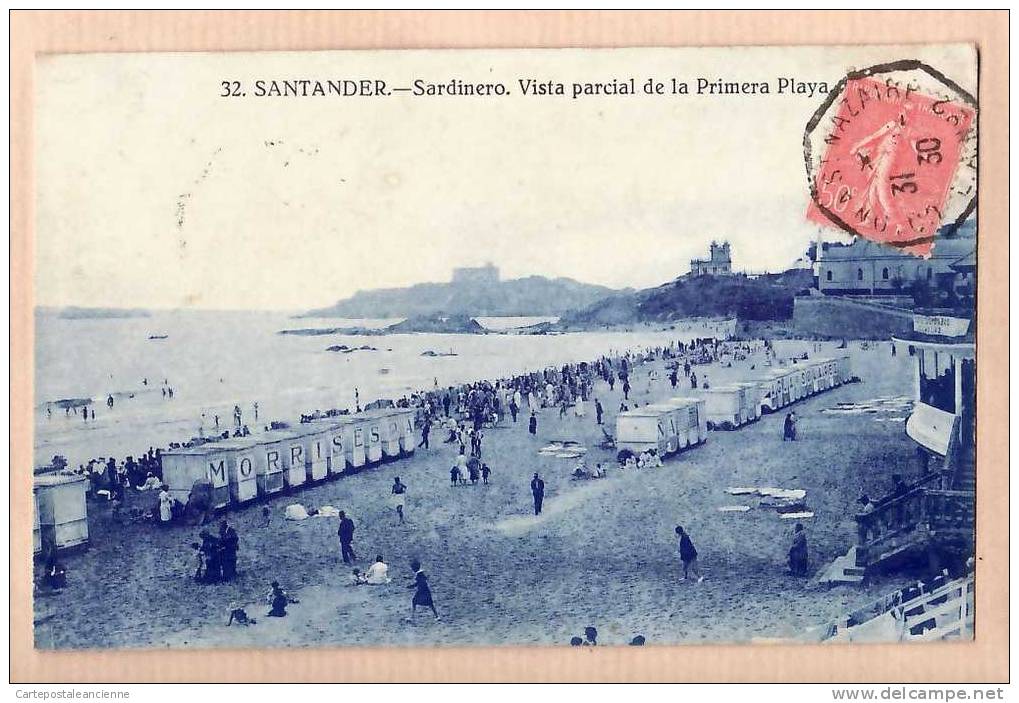 SANTANDER SARDINERO VISTA PARCIAL PRIMERA PLAYA 31.12.1930 Cabanes Plage Publicitaire Agua Solareres¤ CANTABRIA 32¤6460A - Cantabria (Santander)