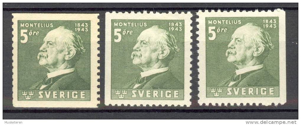 Sweden 1943 Mi. 302A, Dl, Dr. Oscar Montelius, Arceologist 2&3-sided Perf. MH - Unused Stamps