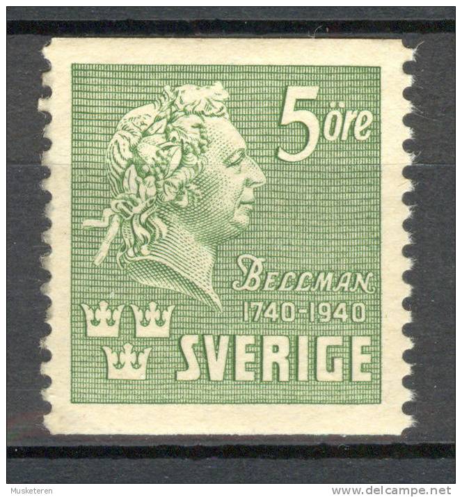 Sweden 1940 Mi. 277A Carl Michael Bellman, Poet, Composer 2-sided Perf. MNG - Ongebruikt