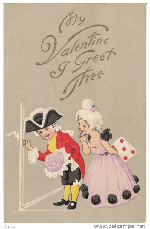 Valentine Day Artist C1910s Vintage Postcard, Children Fancy Dress - Dia De Los Amorados