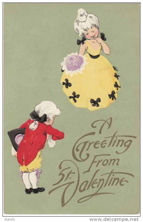 Valentine Day Artist C 1910s Vintage Postcard, Children Fancy Dress - Saint-Valentin