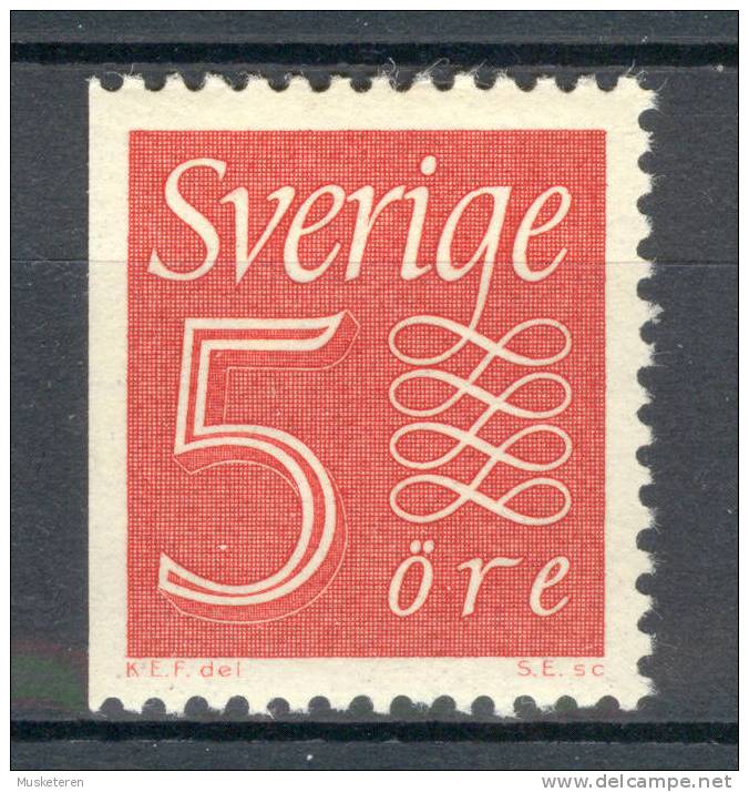 Sweden 1951 Mi. 429a Dl      5 Öre Numeral 3-sided Perf MH* - Nuevos