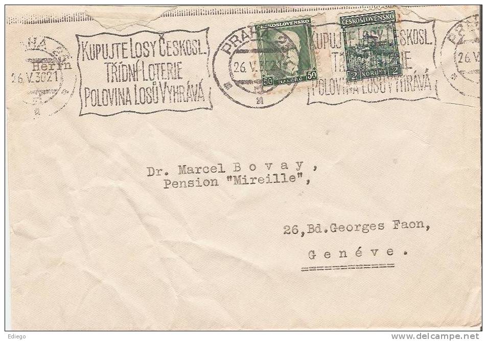LETTRE 1930 PRAHA - GENEVE - Other & Unclassified