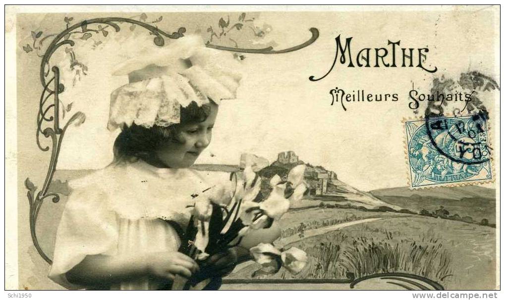 CA - PRENOMS - Marthe - Paysage & Fillette Au Bouquet  - 1904 - Firstnames