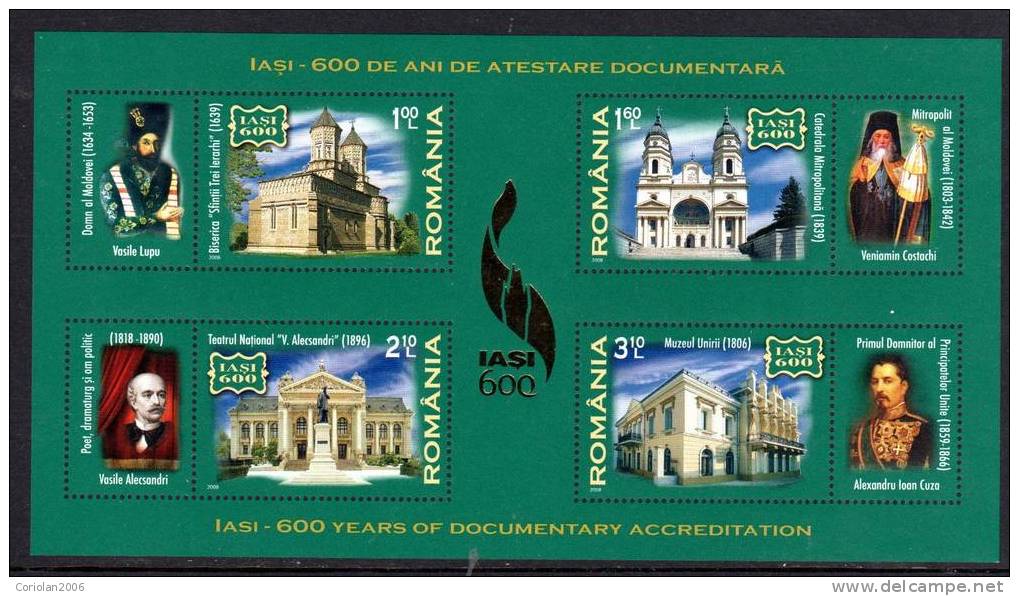 Romania 2008 / 600 Years Iasi /  Block 4 Val./ Folio Gold - Ongebruikt