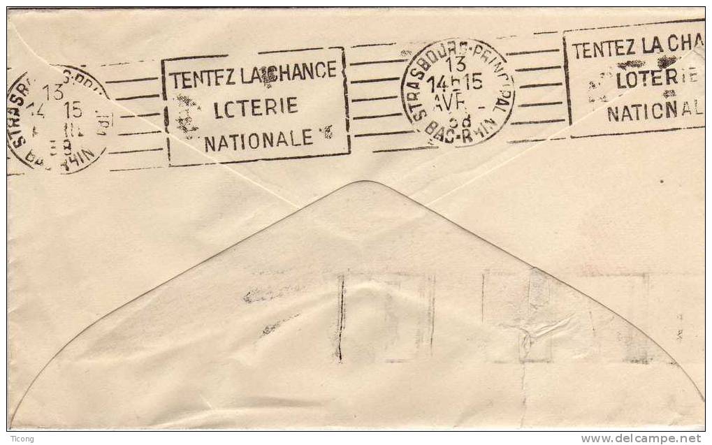 JOLIE LETTRE DE LONDRES POUR STRASBOURG 1938 - FLAMME ANGLAISE ET FRANCAISE LOTERIE NATIONALE - Storia Postale