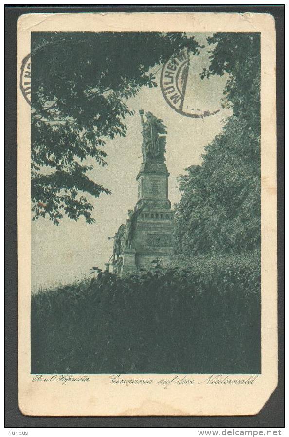 GERMANIA AUF DEM NIEDERWALD, GERMANIA MONUMENT 1922 POSTCARD - Ruedesheim A. Rh.