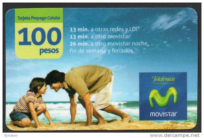 23-Uruguay-Card Pre-Pago- Movistar- Valor $ 100-TT:Playas, Gente - Uruguay