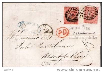 GBV163/ 24 Pl. 8, Two Shades, Breitrand + Normal, Montpellier 1867 - Storia Postale