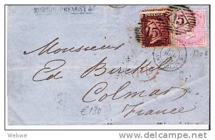 GBV169/ Nummernstempel 15 Auf 1 + 4 Pence N. Colmar/Elsass 1859 - Storia Postale